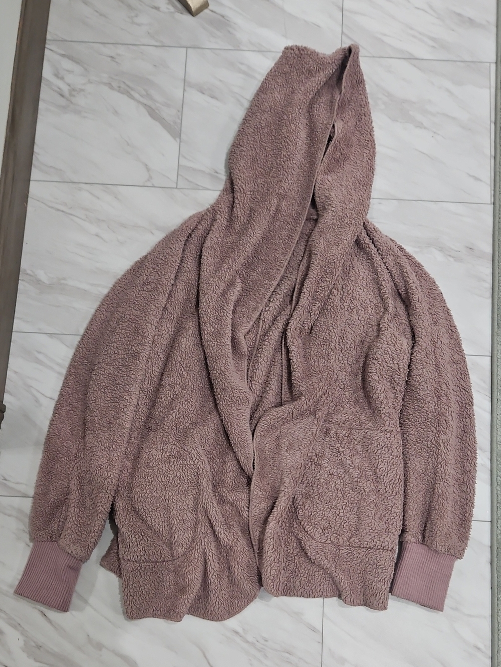 Hem & Thread Plush Hooded Sherpa Cardigan - Dusty Mauve